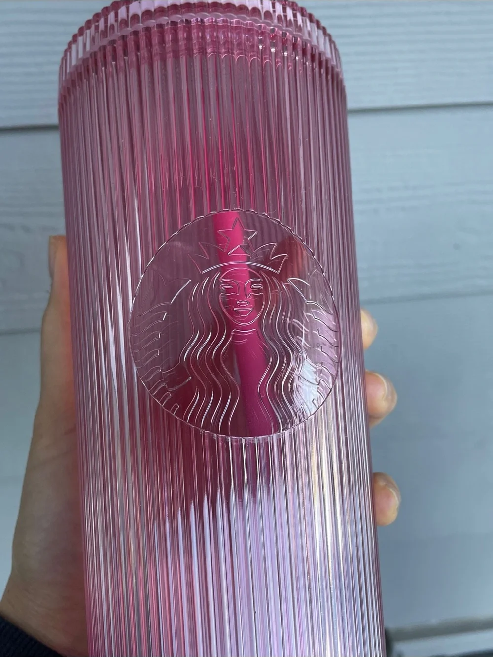 Starbucks 2026 Pink Drink Pleated Cold Venti Cup Strawberry Topper 24 OZ *NEW*